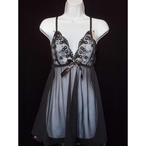 NWT Spree Intimates Black Sheer Floral Babydoll, XL - Style #2650BDX - Picture 1 of 7